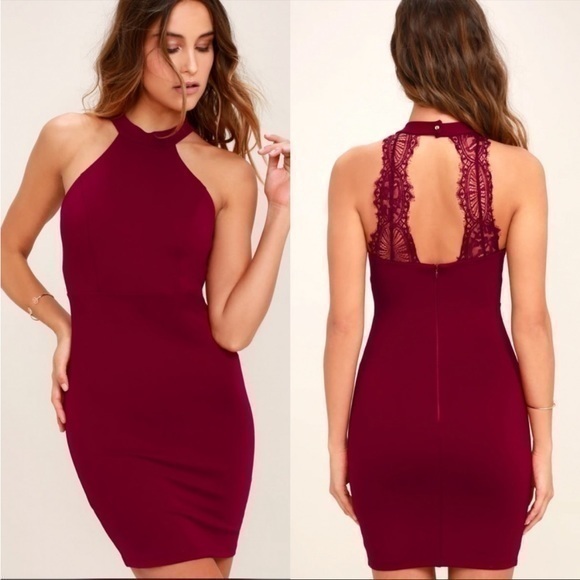 Lulus Endlessly Alluring Red Bodycon Dress Back Cut Out Lace Trim Live Show